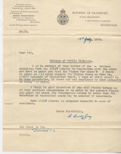 Letter re. discrepancy in mileage 1924