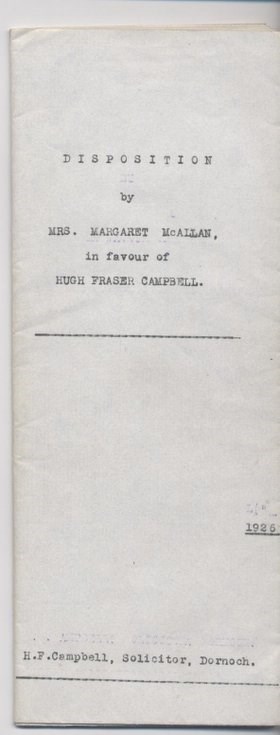 Disposition by Margaret McAllan in favour of H.F. Campbell 1926