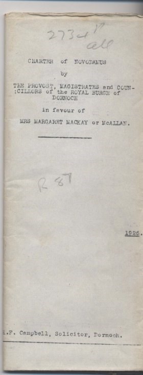 Charter of novodamus in favour of Margaret Mackay or McAllan 1926