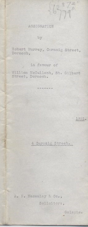 Assignation by Robert Murray in favour of William McCulloch 1931