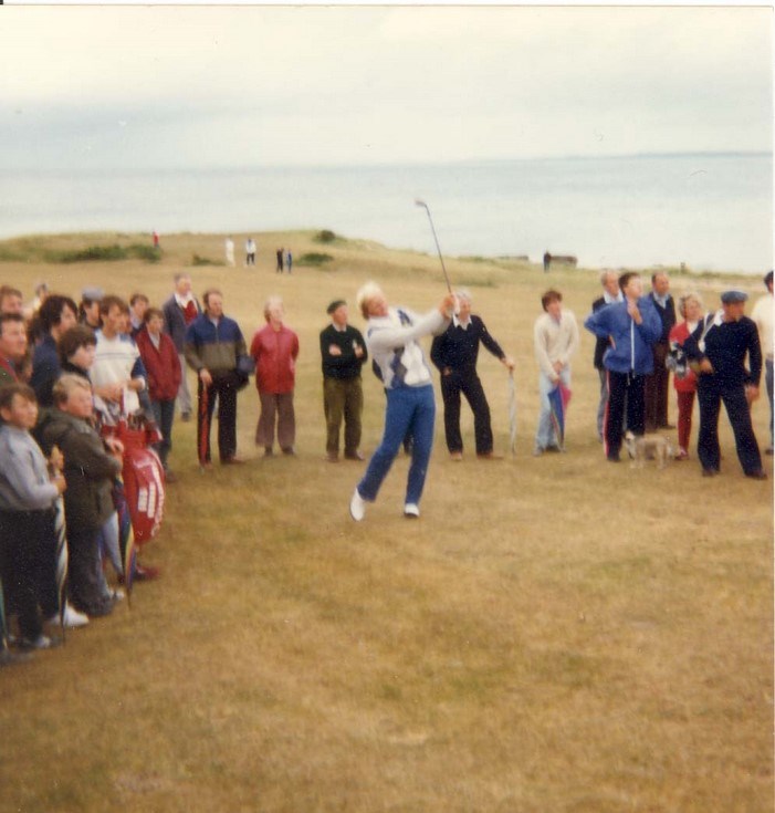 Greg Norman playing at Royal Dornoch July 1984