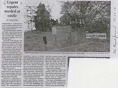 Newspaper cutting  concerning urgent repairs to Skelbo Castle