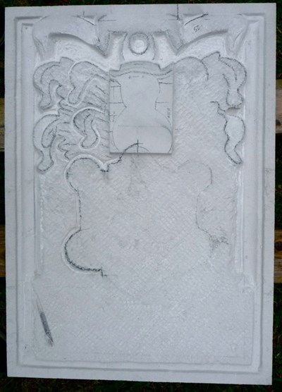Outline taking shape during the making of the replica armorial stone