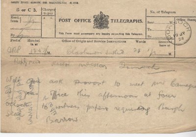 Telegram re. meeting with Mrs. Carnegie 1924
