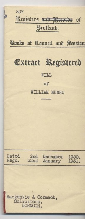 Will of William Munro 1950