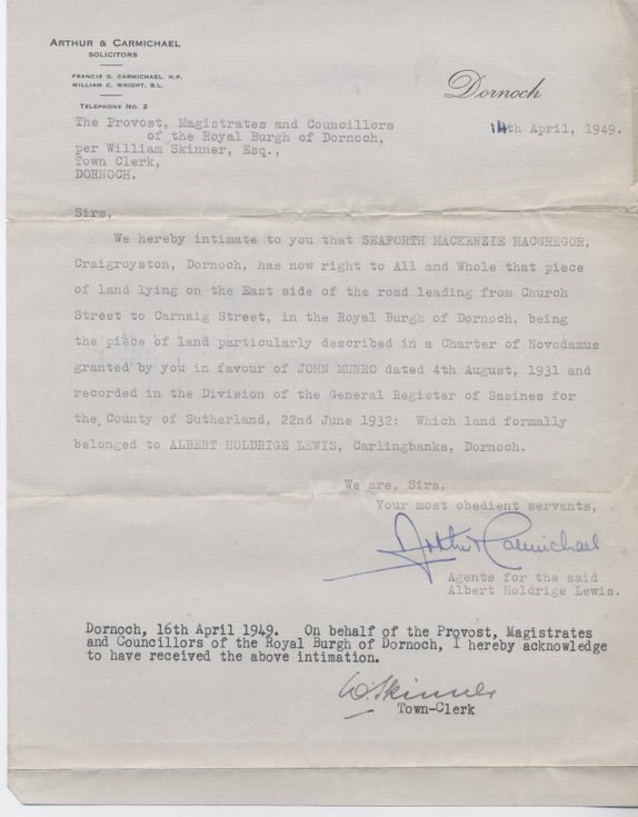 Change of ownership A.H. Lewis to S.M. Macgregor 1949