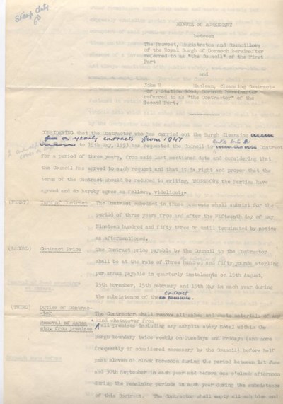 Agreement with cleansing contractor 1953