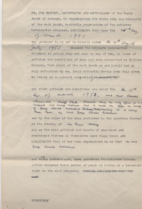 Feu charter in favour of George Sutherland 1951