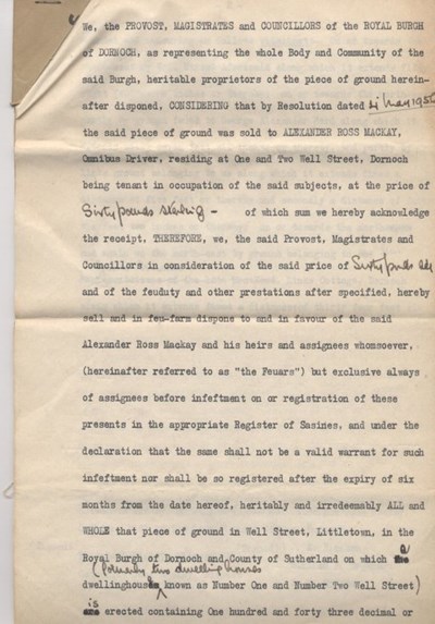 Feu disposition in favour of Alexander Mackay 1958