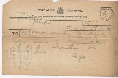 Telegram re. committee representative 1924