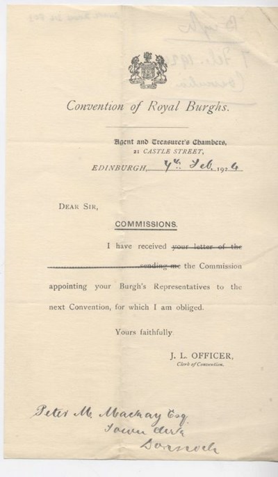 Letter from Convention of Royal Burghs 1924