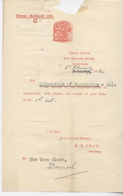 Letter from Census Office 1924