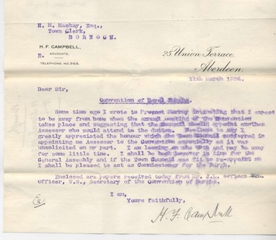 Letter re. Convention of Royal Burghs 1924