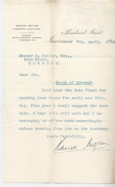Letter from Auditor 1924
