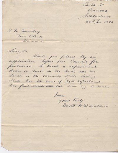 Application for refreshment tent on Links 1924