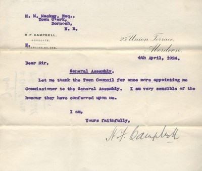 Letter from H. F. Campbell 1924