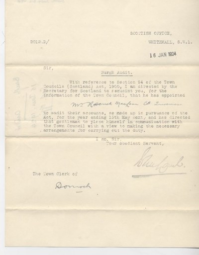 Letter re. Burgh audit 1924