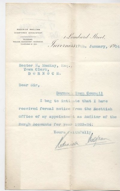 Letter re. Burgh audit 1924