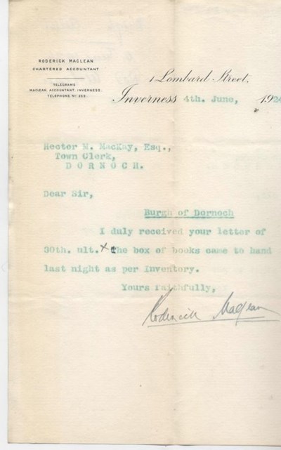 Letter from auditor 1924