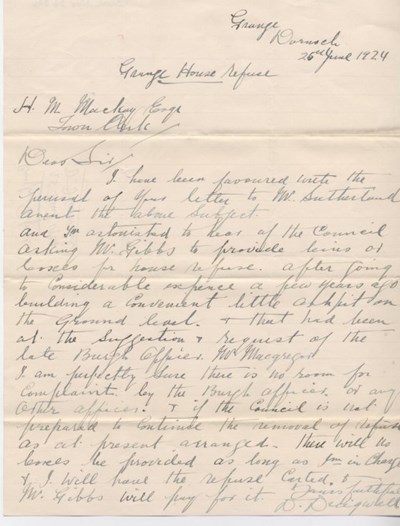 Letter re disagreement over rubbish removal 1924
